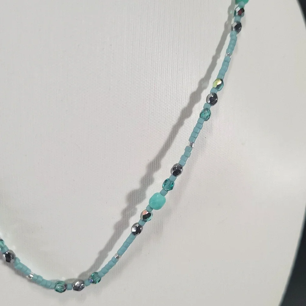 Holly Yashi Sterling Silver Beaded Necklace Turquoise Dainty Boho Glass Bead